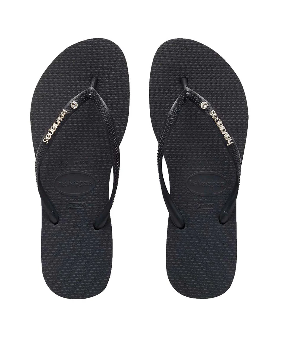 Havaianas Women's Slim Metal Logo Crystal Thongs - Image 5